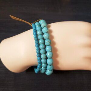 NWT 3pcs/Set Natural Pine Stone Turquoise Beaded Bracelets 4mm/6mm/8mm Beads